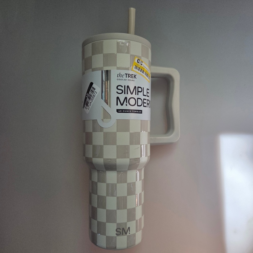 Simple Modern 40oz Quencher H2.0 Tumbler Tan Cream Checkerboard Travel Mug